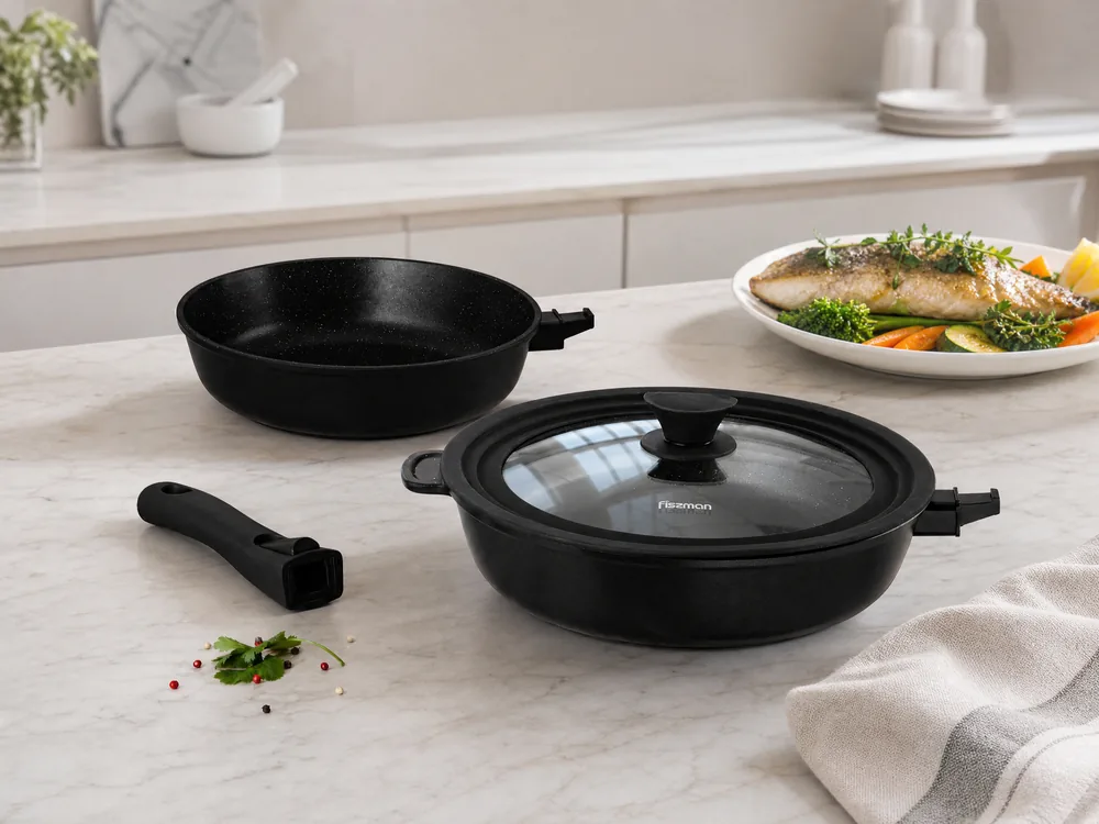Набор сковород Fissman Cook Pro со съёмной ручкой как подарок